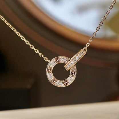 [Amore Jewelry]LOVE 7.6MM NECKLACE ROSE GOLD AND SILVER  FULL DIAMOND