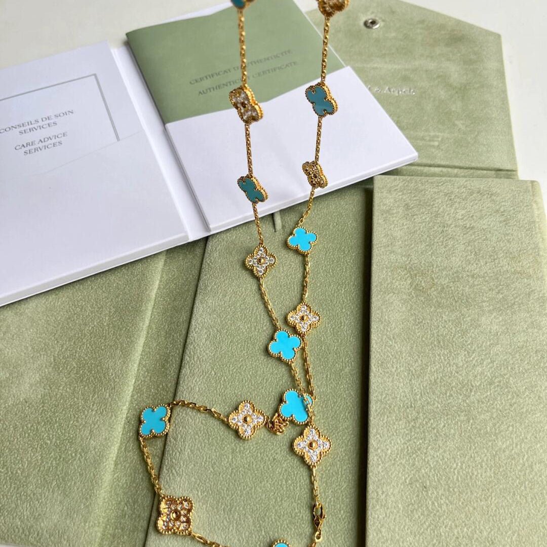 [Amore Jewelry]CLOVER 20 MOTIFS TURQUOISE DIAMOND NECKLACE