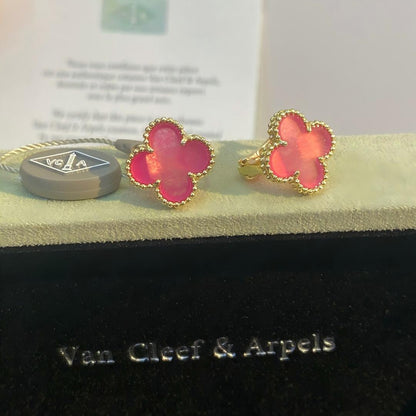 [Amore Jewelry]NEW CLOVER 15MM PINK ENAMEL STUD EARRINGS