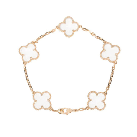 [Amore Jewelry]CLOVER 5 MOTIF ROCK CRYSTAL PINK GOLD BRACELET