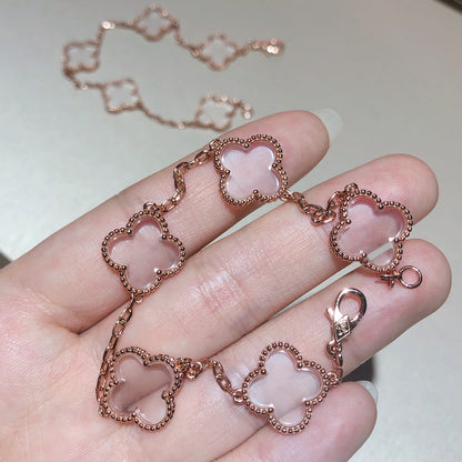 [Amore Jewelry]CLOVER 5 MOTIF ROCK CRYSTAL PINK GOLD BRACELET