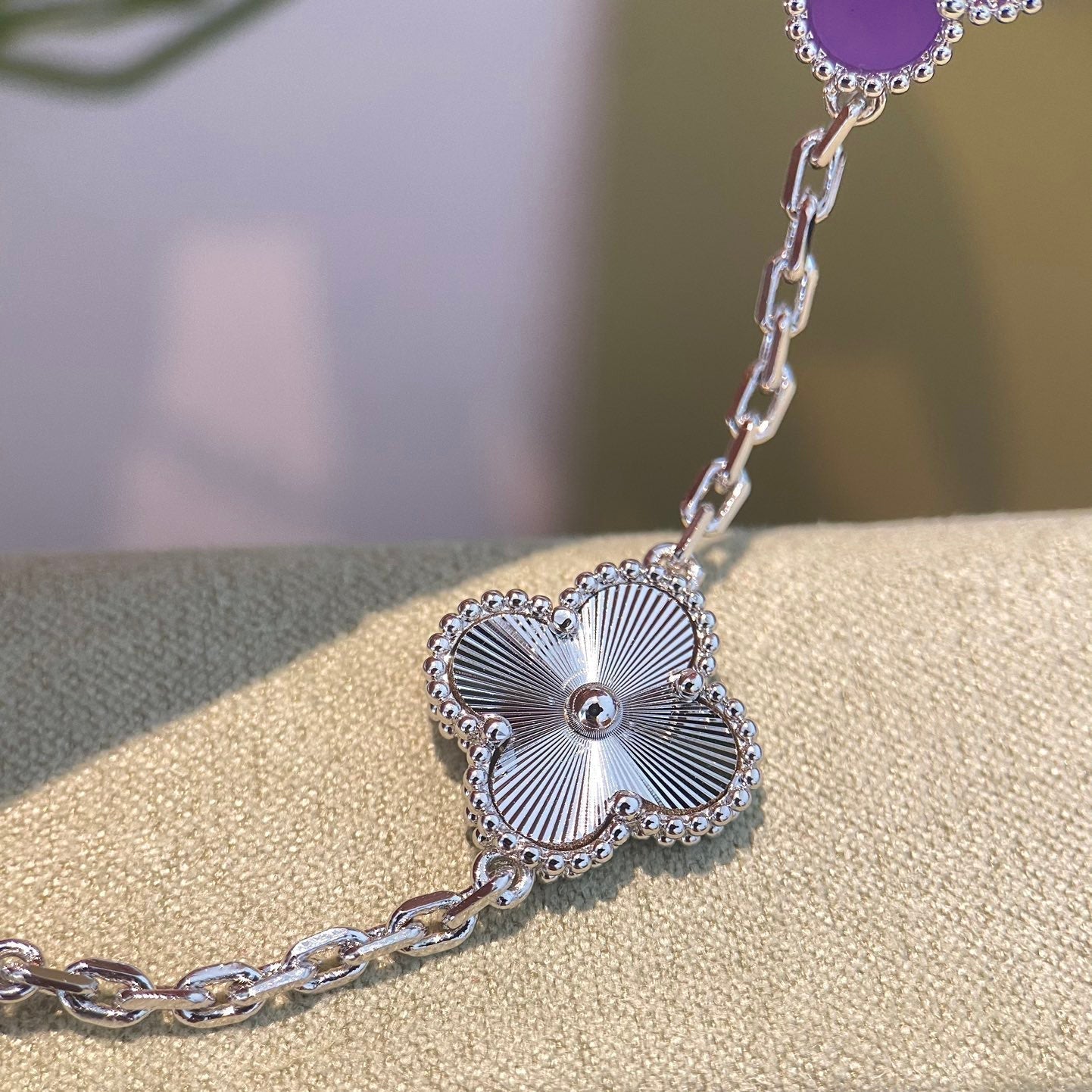 [Amore Jewelry]CLOVER  5 MOTIFS  PURPLE VIOLET BRACELET SILVER
