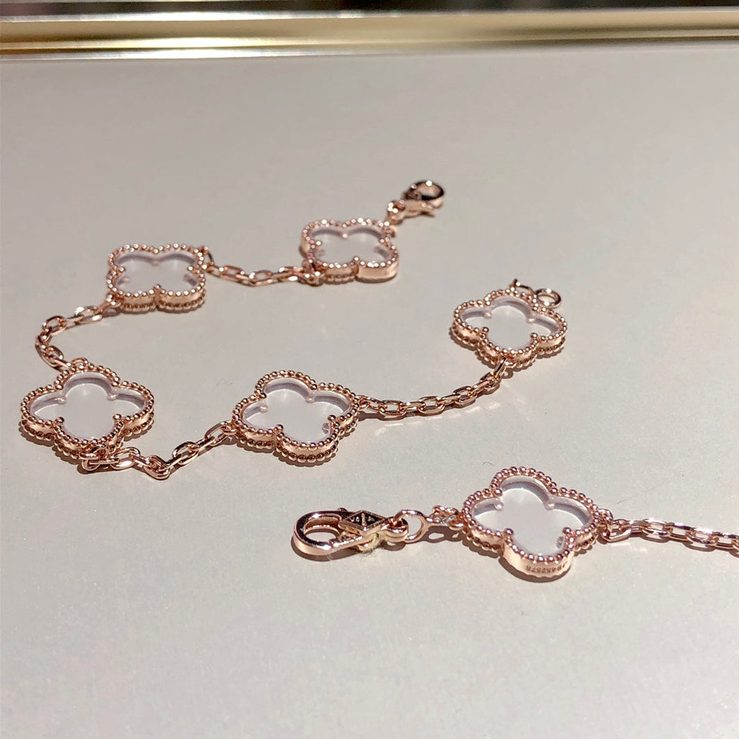 [Amore Jewelry]CLOVER 5 MOTIF ROCK CRYSTAL PINK GOLD BRACELET