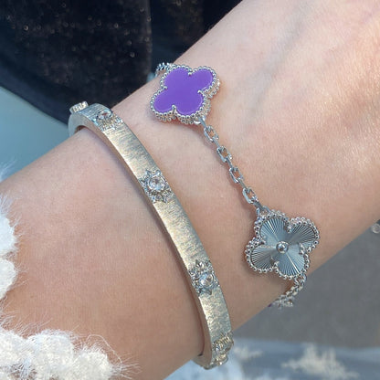[Amore Jewelry]CLOVER  5 MOTIFS  PURPLE VIOLET BRACELET SILVER