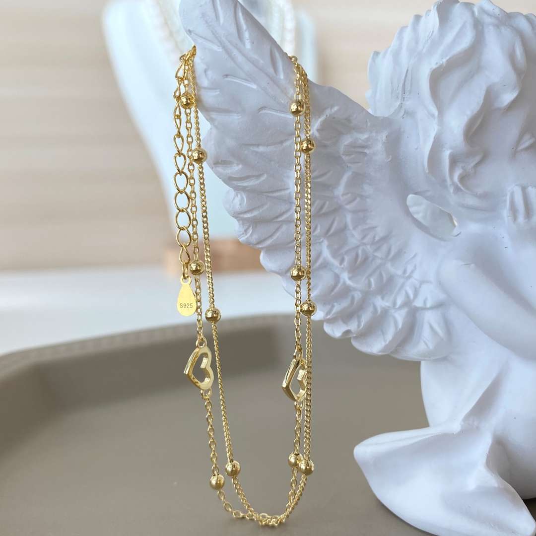 [Amore Jewelry]Dainty Double Layer Love Heart Bracelet