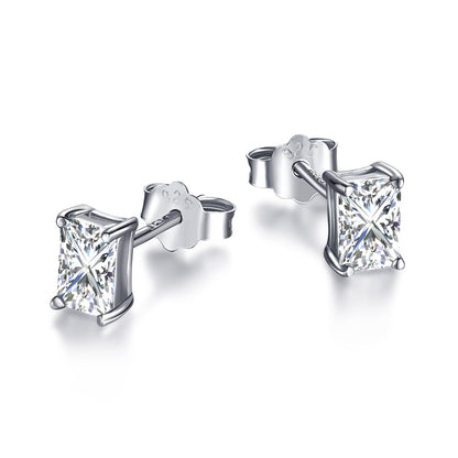 [Amore Jewelry]Stylish Shiny Rectangular Center Stone Stud Earrings