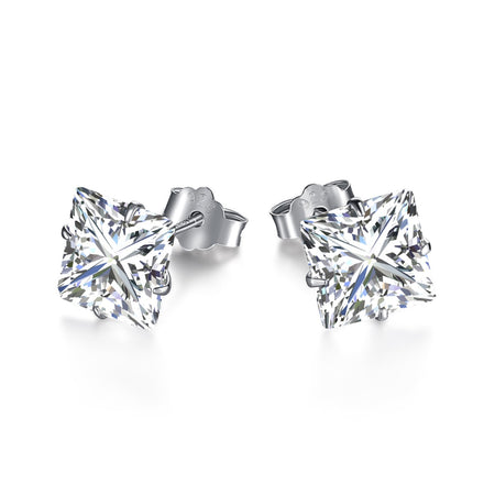 [Amore Jewelry]Stylish Shiny Square Center Stone Stud Earrings