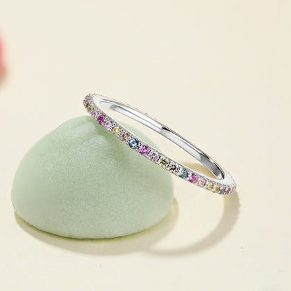 [Amore Jewelry]Ornate Colorful Round Cut Tennis Ring