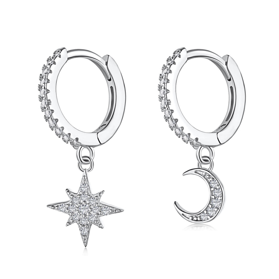[Amore Jewelry]Star and Moon Asymmetric Earrings