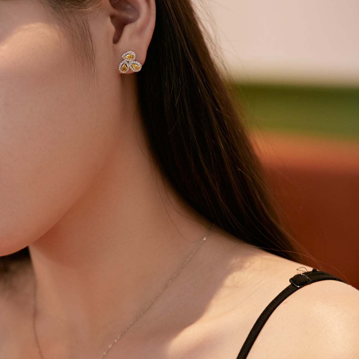 [Amore Jewelry]Ornate Flower Shape Pear Cut Lover Earrings