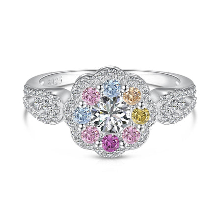 [Amore Jewelry]Delicate Colorful Round Cut Flower Shape Wedding Ring