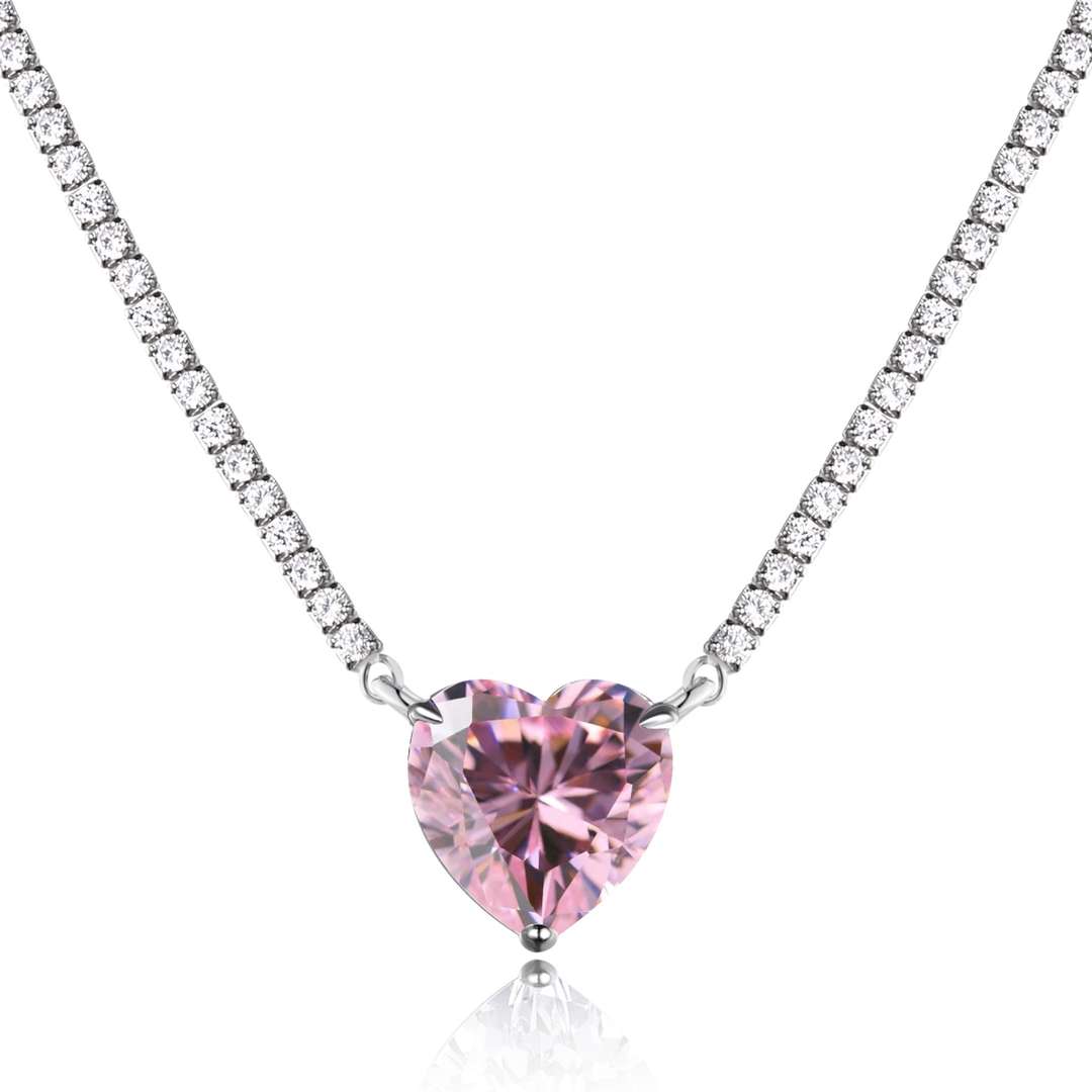 [Amore Jewelry]8.0 Carat Versatile Colorful Sweet Heart-Shaped Tennis Necklace