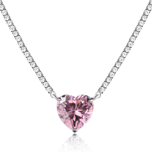 [Amore Jewelry]8.0 Carat Versatile Colorful Sweet Heart-Shaped Tennis Necklace