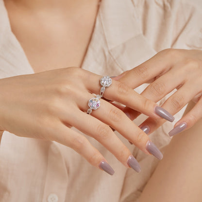 [Amore Jewelry]Delicate Colorful Round Cut Flower Shape Wedding Ring