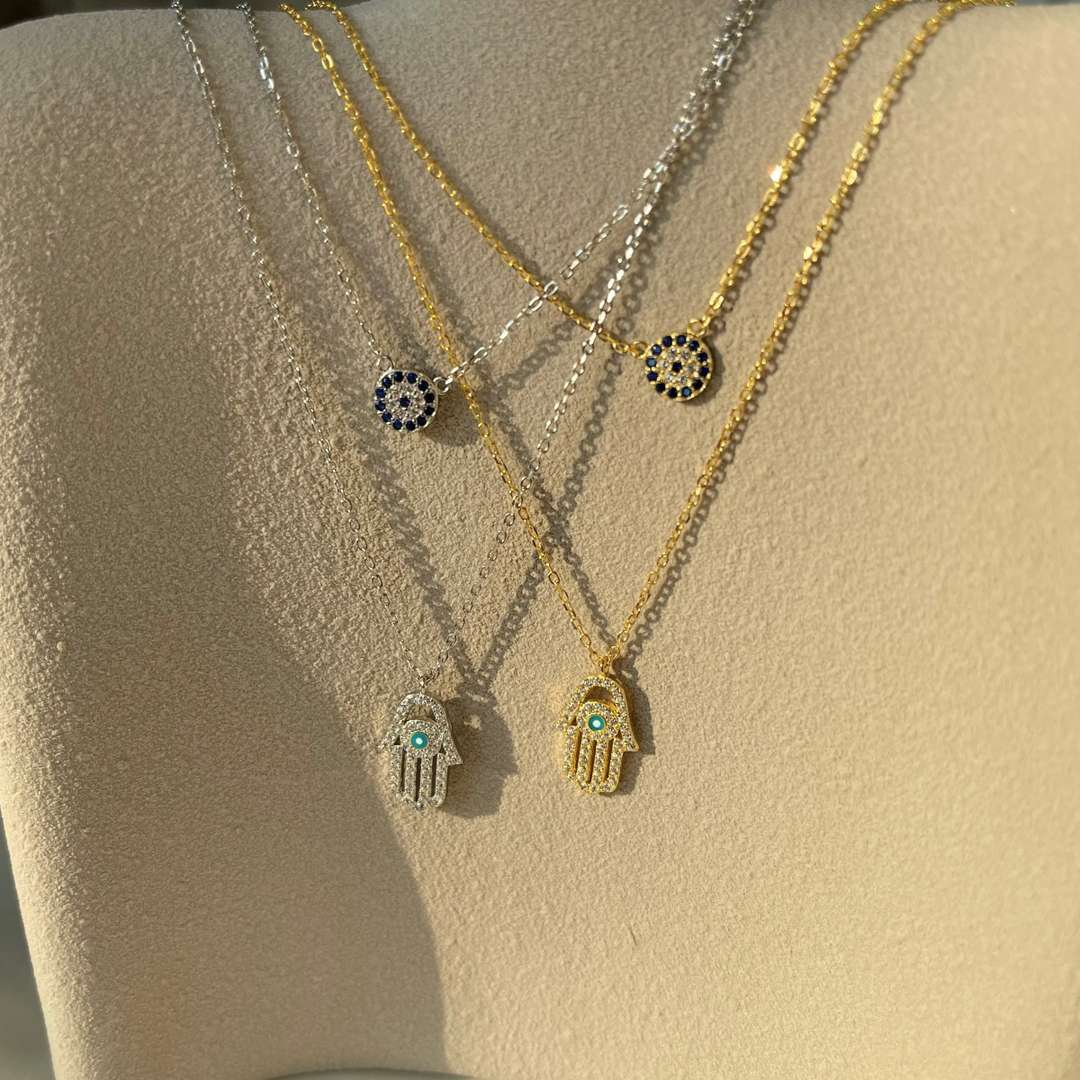 [Amore Jewelry]Demon Eye Hamsa Palm Necklace