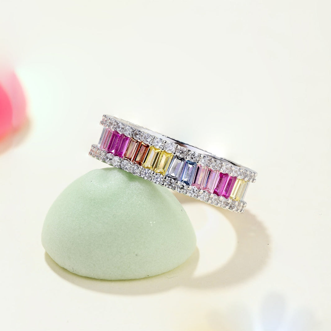 [Amore Jewelry]Dainty Kaleidoscopic Emerald Cut Daily Ring