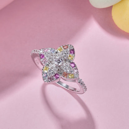 [Amore Jewelry]Luxurious Colorful Flower Shape Banquet Ring