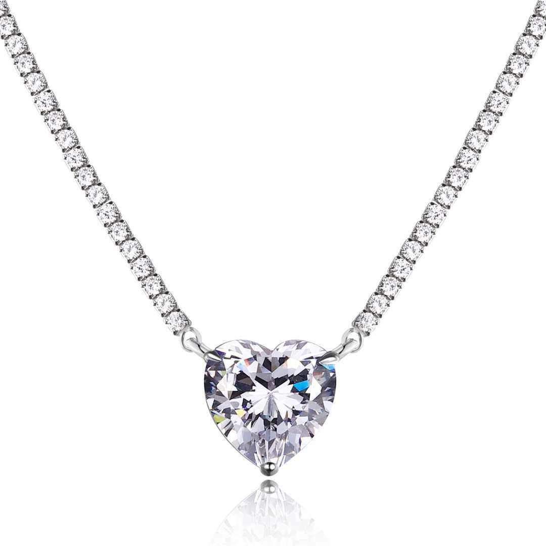 [Amore Jewelry]8.0 Carat Versatile Colorful Sweet Heart-Shaped Tennis Necklace