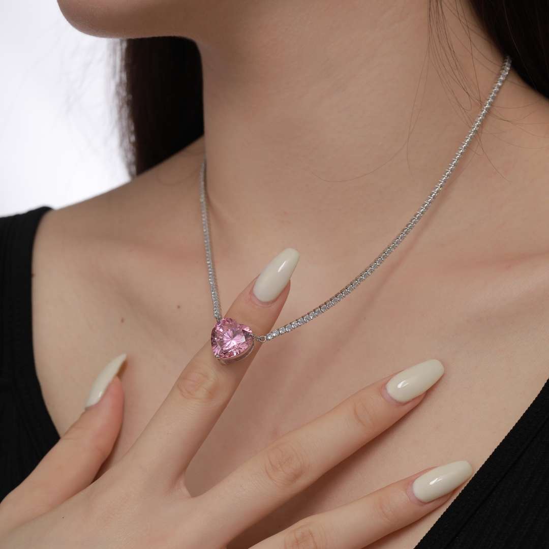 [Amore Jewelry]8.0 Carat Versatile Colorful Sweet Heart-Shaped Tennis Necklace