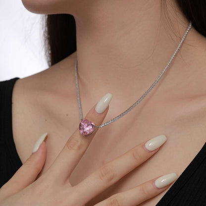 [Amore Jewelry]8.0 Carat Versatile Colorful Sweet Heart-Shaped Tennis Necklace