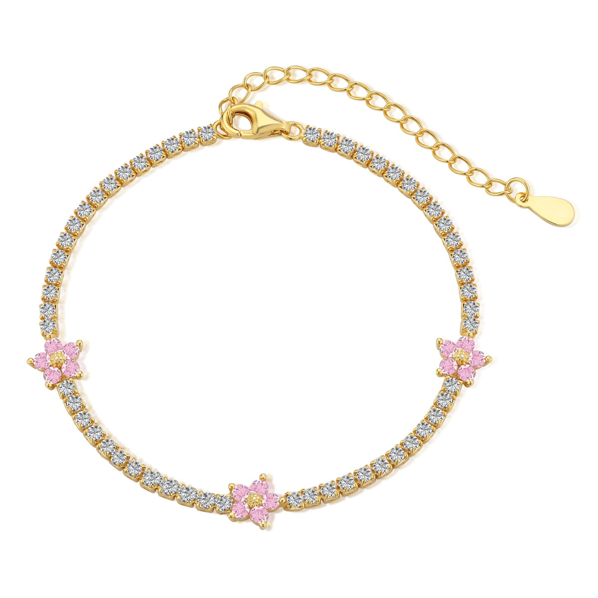 [Amore Jewelry]Sparkling Flower Shape Tennis Bracelet