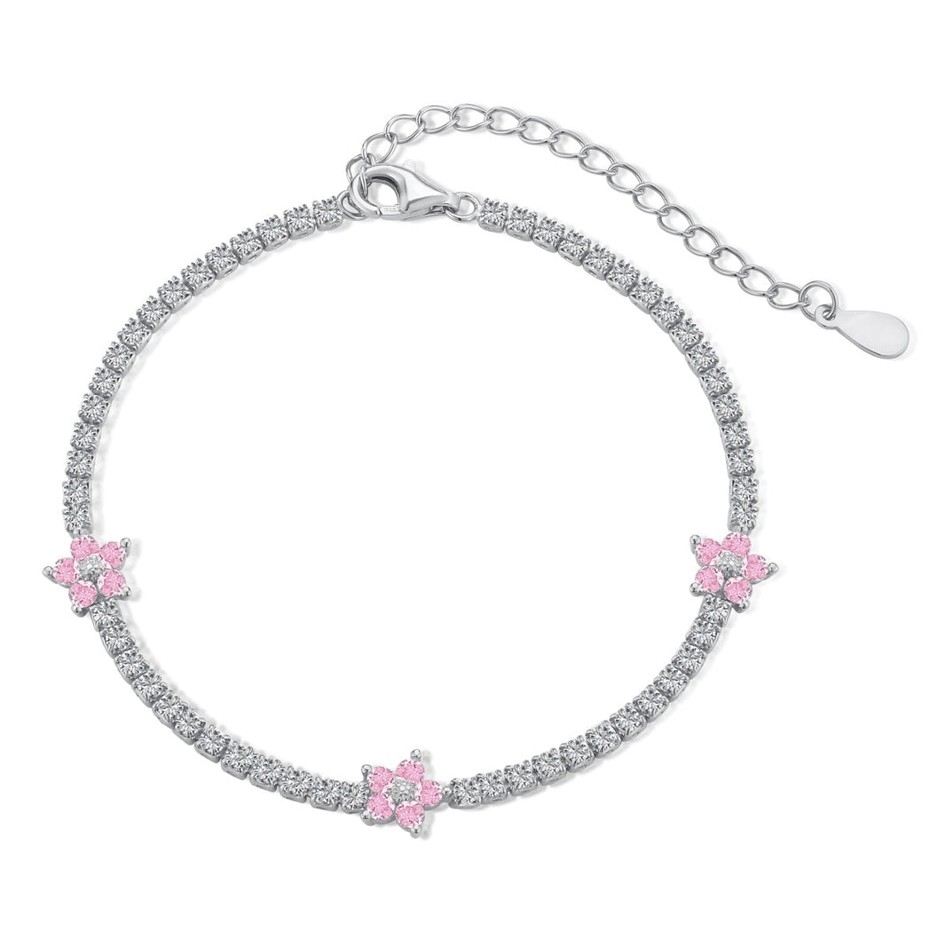 [Amore Jewelry]Sparkling Flower Shape Tennis Bracelet
