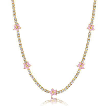 [Amore Jewelry]Luxurious Colorful Flower Tennis Necklace