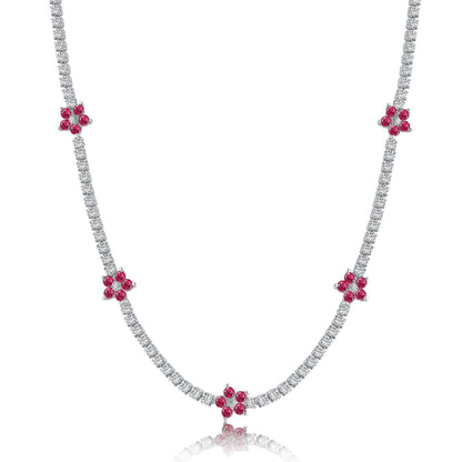 [Amore Jewelry]Luxurious Colorful Flower Tennis Necklace