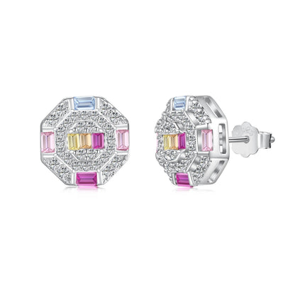 [Amore Jewelry]Ornate Colorful Octagon Shape Daily Earrings