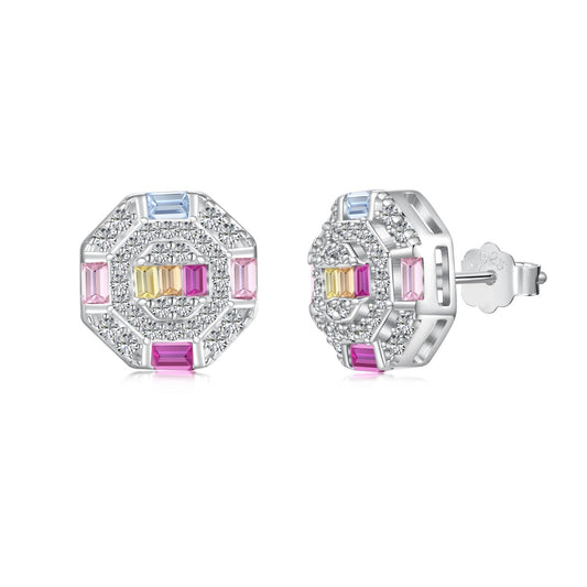 [Amore Jewelry]Ornate Colorful Octagon Shape Daily Earrings