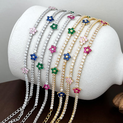 [Amore Jewelry]Sparkling Flower Shape Tennis Bracelet