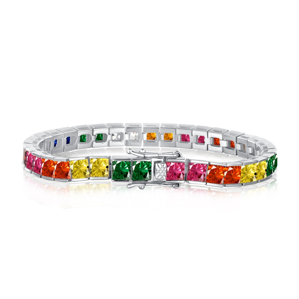 [Amore Jewelry]Radiant Colorful Princess Cut Tennis Bracelet