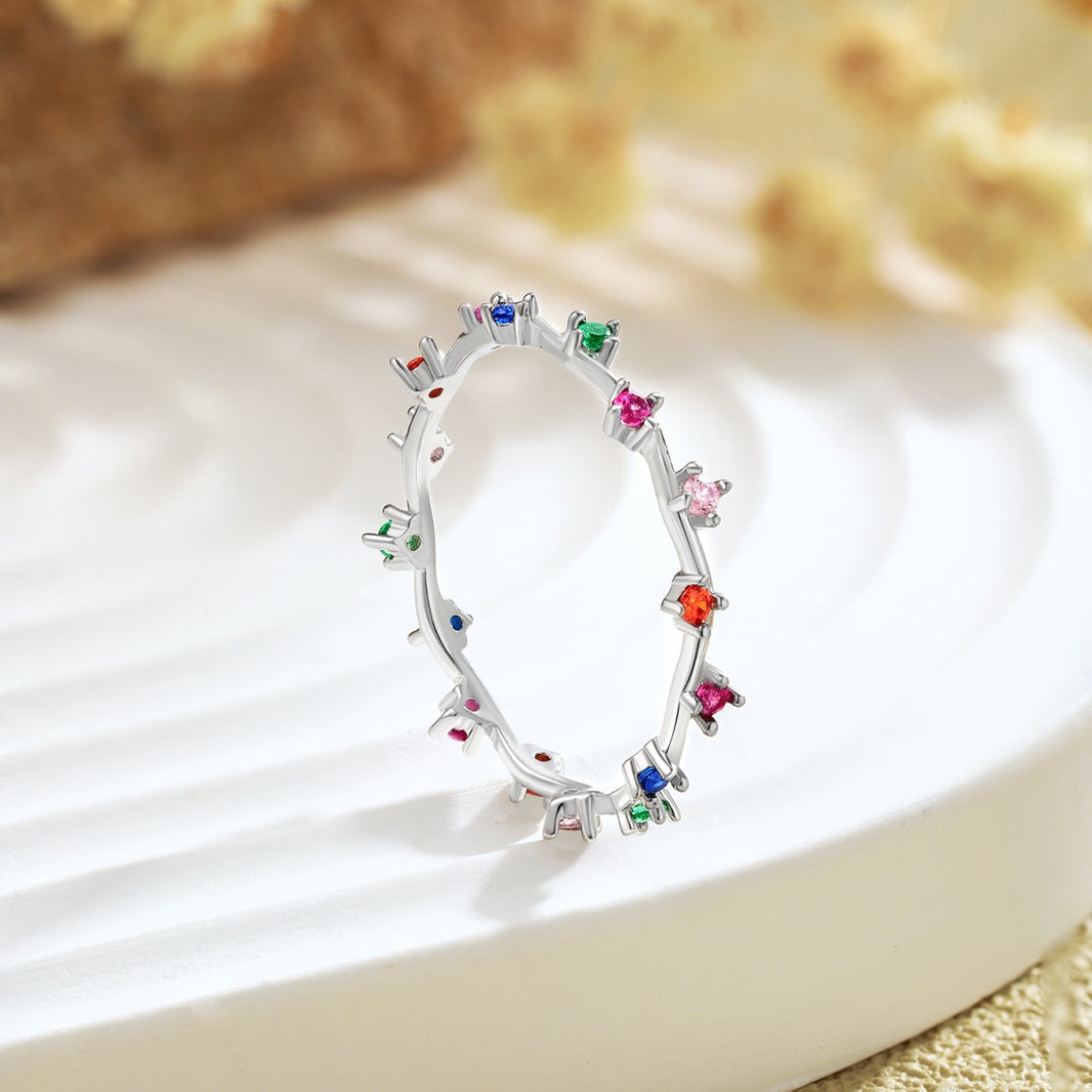 [Amore Jewelry]Radiant Colorful Round Cut Daily Ring