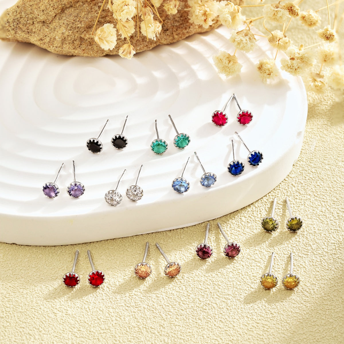 [Amore Jewelry]Sparkling Colorful Round Shape Earrings