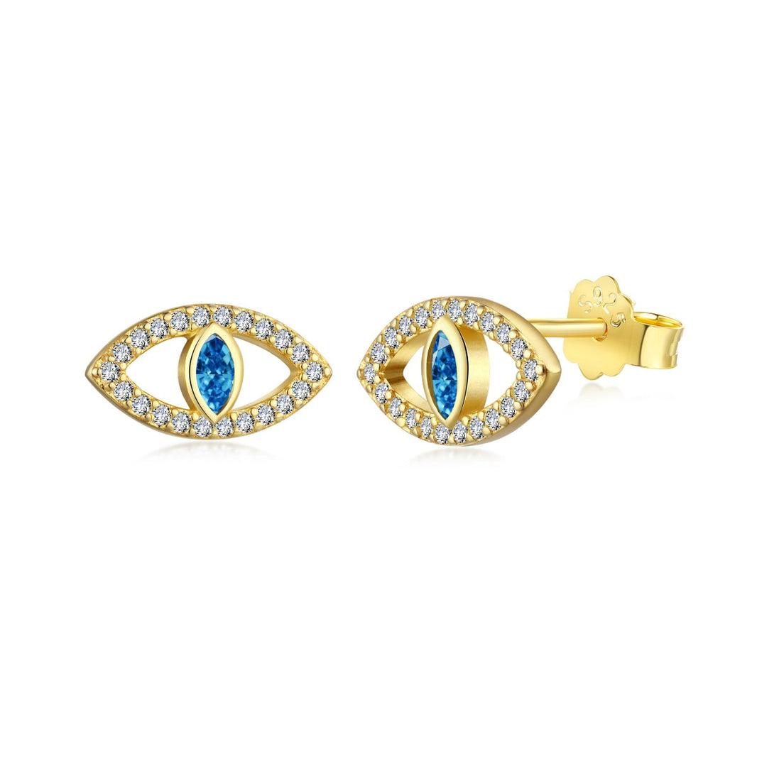 [Amore Jewelry]Blue Devil Eyes Hollow Stud Earrings