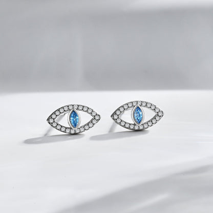 [Amore Jewelry]Blue Devil Eyes Hollow Stud Earrings
