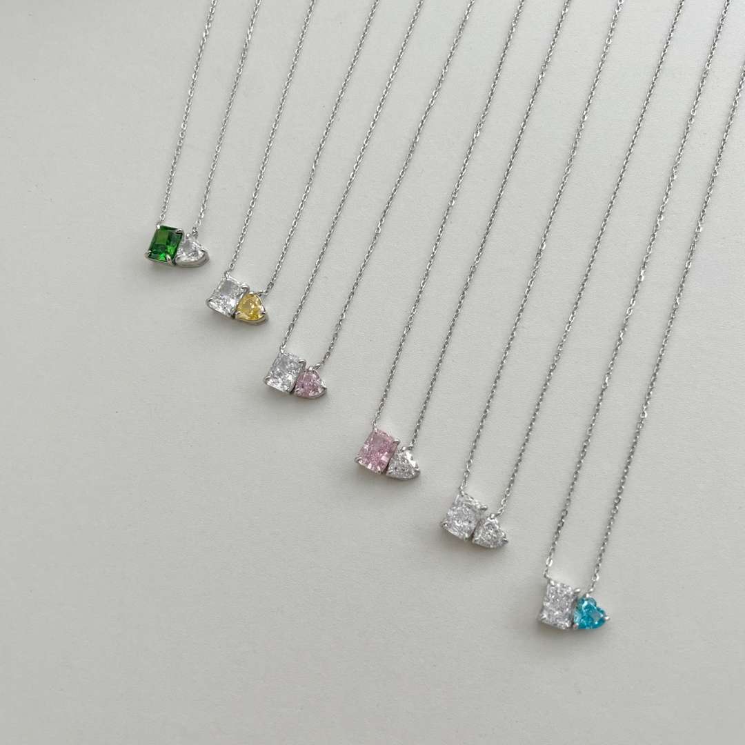 [Amore Jewelry]Dazzling Square & Heart Shape Necklace