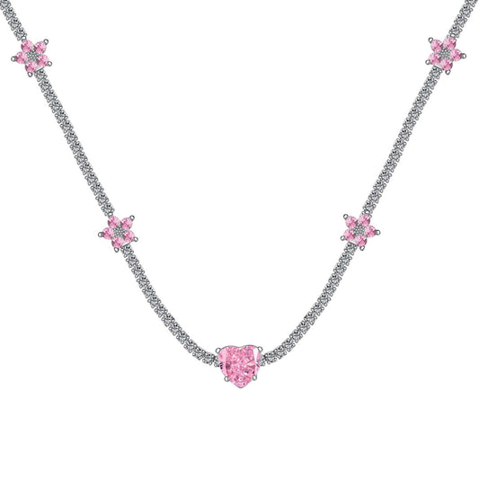 [Amore Jewelry]Dazzling Pink Heart Flower Necklace