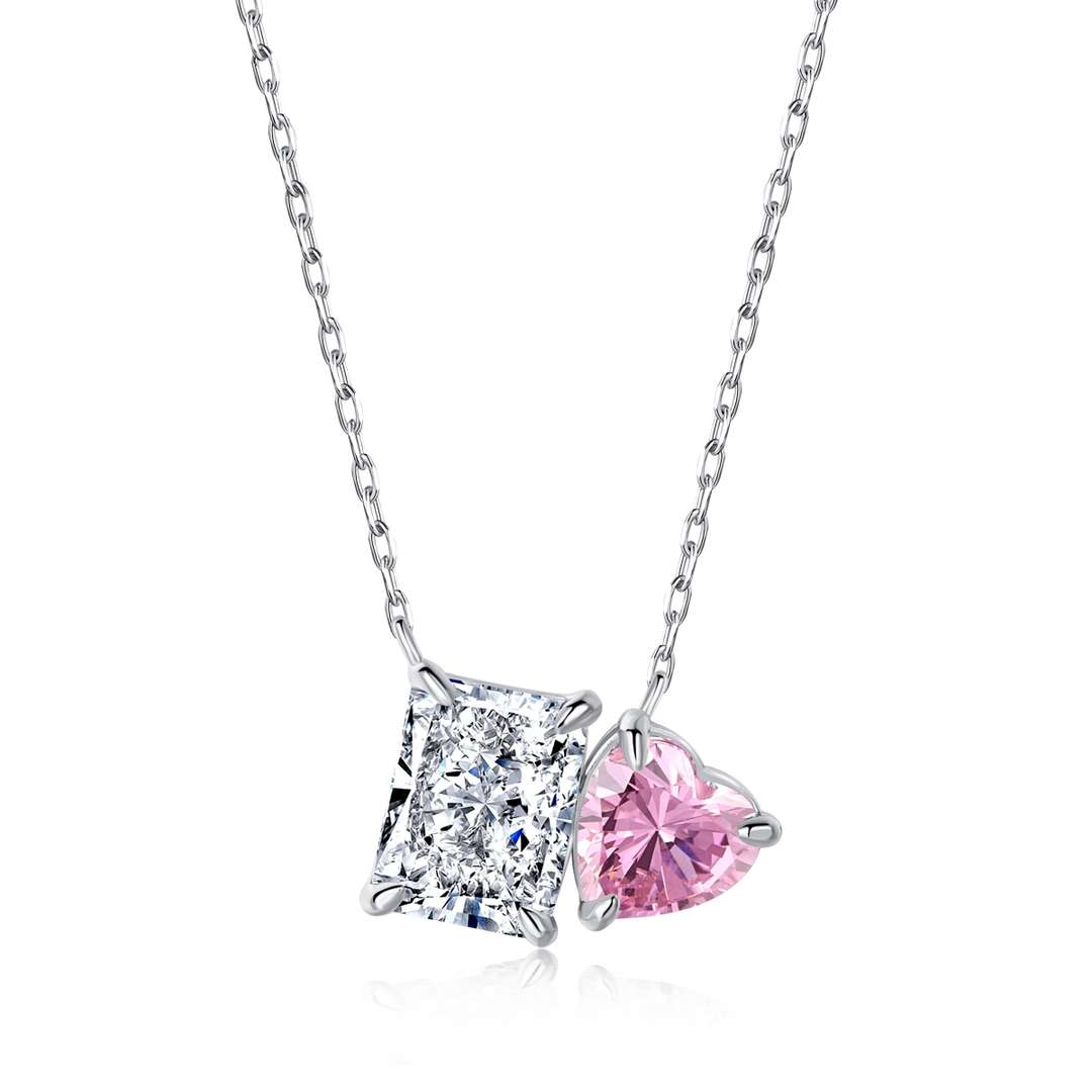 [Amore Jewelry]Dazzling Square & Heart Shape Necklace