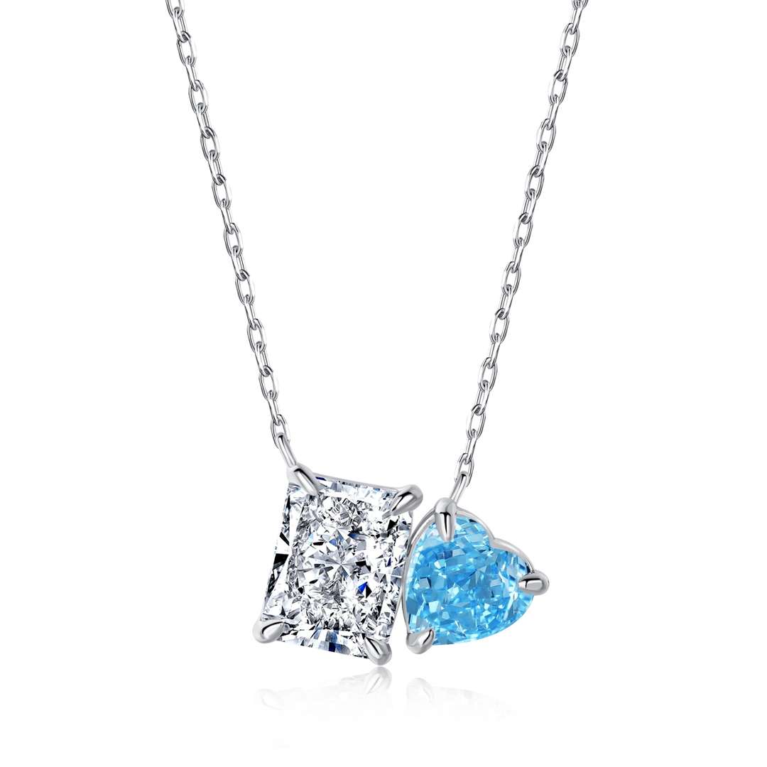 [Amore Jewelry]Dazzling Square & Heart Shape Necklace