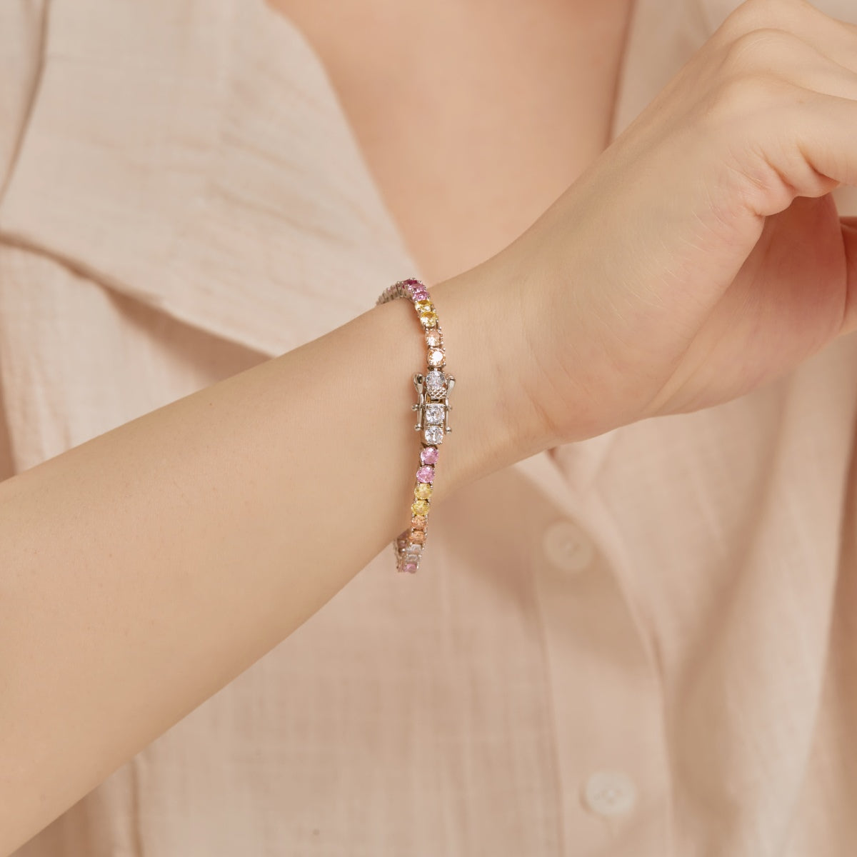 [Amore Jewelry]Radiant Colorful Round Cut Tennis Bracelet