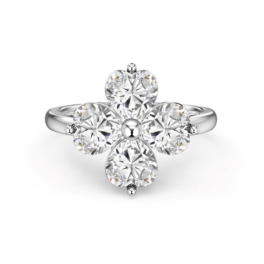 [Amore Jewelry]Heart-shaped Four-Leaf Clover Ball Ring