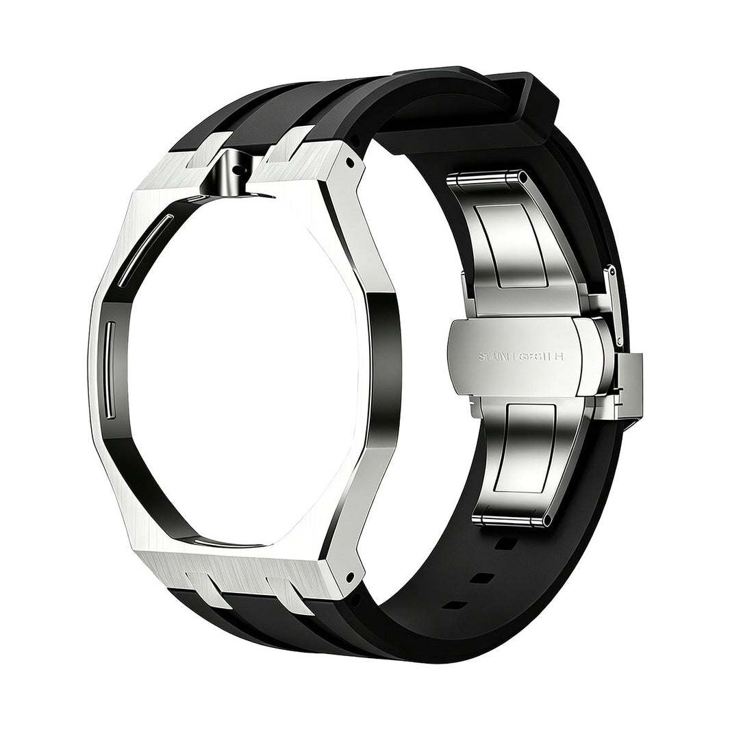 Oak Pop Black Steel Silicone Strap