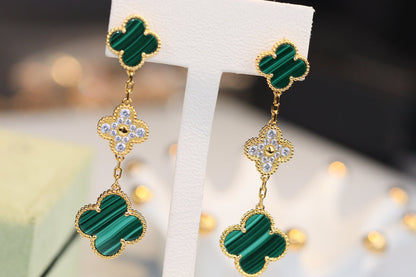 [Amore Jewelry]CLOVER EARRINGS GOLD MALACHITE DIAMOND 3 MOTIF