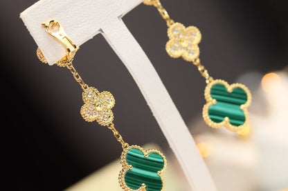 [Amore Jewelry]CLOVER EARRINGS GOLD MALACHITE DIAMOND 3 MOTIF