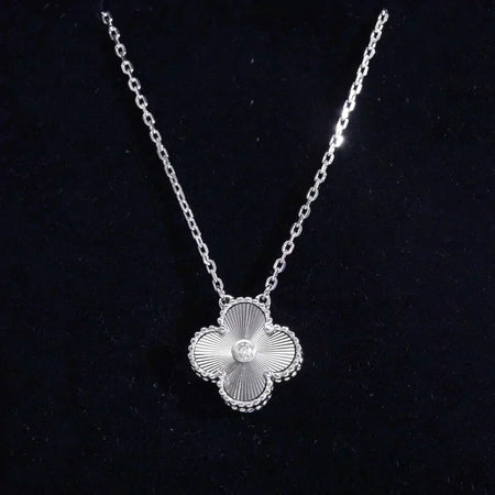 [Amore Jewelry]CLOVER  15MM DIAMOND LASER NECKLACE SILVER