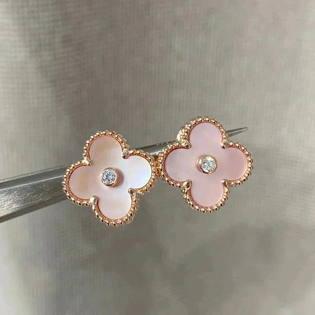 [Amore Jewelry]CLOVER MEDIUM 1 MOTIFS  PINK MOP DIAMOND EARRINGS