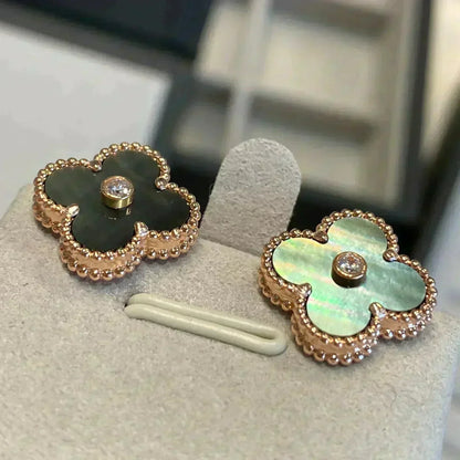 [Amore Jewelry]CLOVER MEDIUM 1 MOTIFS GRAY MOP  DIAMOND EARRINGS