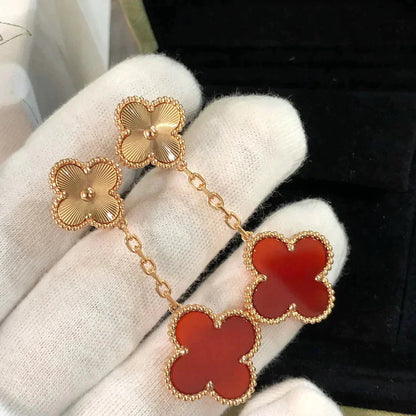 [Amore Jewelry]CLOVER 2 MOTIF  LASER CARNELIAN EARRINGS