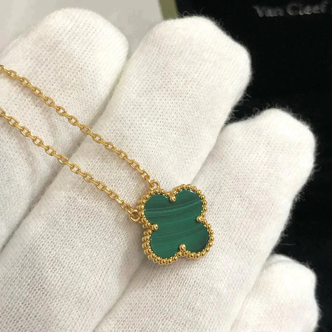 [Amore Jewelry]CLOVER 15MM MALACHITE SINGLE FLOWER  NECKLACE